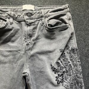 We The Free Gray Cropped Jeans with Black Floral Embroidery
